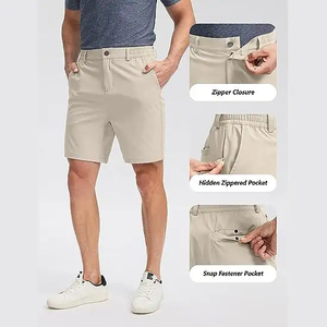 Shorts Bermuda Homme Gris Clair Taille Moyenne Boutons Devant Séchage Rapide Polyester Décontracté avec Poches - Product Image 5