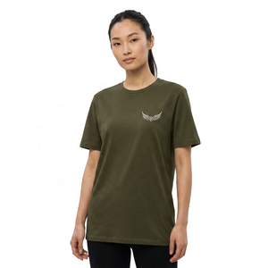 Men's Olive <b>Green</b> Short Sleeve <b>T</b>-<b>Shirt</b> With Embroidered Wing Logo Regular Fit Casual Jersey Cotton O-Neck Design - Product Image 2