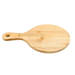 Planche à découper ronde en bambou avec poignée, finition bois naturel - Product Image 1