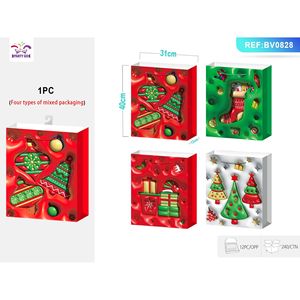 Confezione da 12 sacchetti regalo di natale rossi con manici di dimensioni assortite con cartoni animati di alberi per decorazioni di compleanno e feste 12 pz - Product Image 2