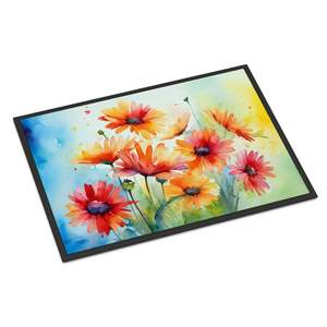 Gerbera Daisies Watercolor Paillasson Antidérapant Lavable Low Pile 24H X 36W Intérieur Extérieur Tapis d'entrée Tapis de porte d'entrée - Product Image 1