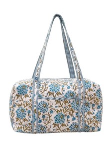 Bolsa de Viaje Grande de Algodón Acolchado Hecha a Mano con Diseño Estampado en Bloque, Bolsa de Mano para Mujer para Fin de Semana - Product Image 1