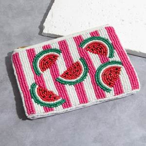 Handmade <b>Pink</b> Beaded <b>Purse</b> with Stars and Yeehaw Embroidery Rectangular Shape Zipper Closure Cotton Canvas Party Accessory - Product Image 6