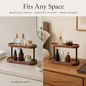 <b>Walnut</b> Wood 2 Tier Display Stand Wooden Vanity Organizer Shelf for Perfume and Skincare - Product Image 5