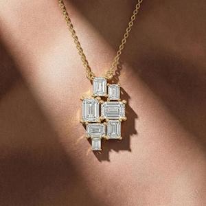 Luxury <b>Emerald</b> Cut Claw Setting Moissanite Diamond <b>Pendant</b> Solid Gold Plated Unisex Everyday Wear Jewelry Charm - Product Image 4