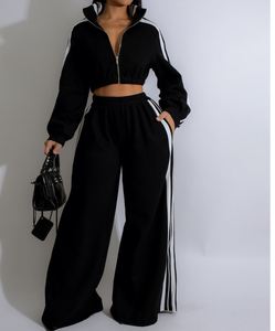 <b>Women</b> Two Piece Stripe Zipper <b>Jacket</b> and Sweatpants Casual Workout Tracksuit Plus Size 2 Pieces Set <b>Women</b> - Product Image 6