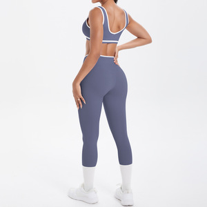 Conjuntos Deportivos para Mujer, Transpirables, de Spandex/Nailon, Bra y Leggings para Yoga, Ejercicio y Fitness, Colores Contrastantes, Diseño Cruzado - Product Image 3