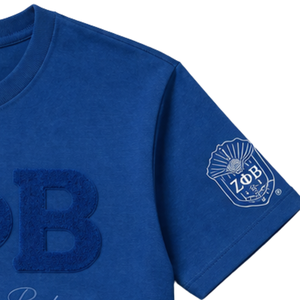 T-shirt en chenille Zeta Phi Beta bleu pour femme, lettres grecques brodées, col rond, tenue décontractée et élégante de qualité supérieure - Product Image 6