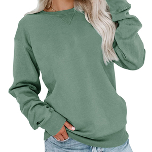 เสื้อสเวตเชิ้ตคอกลมโอเวอร์ไซส์สำหรับผู้หญิง แขนยาว สีเขียวล้วน ผ้าฝ้ายถัก ระบายอากาศได้ดี สวมใส่สบายๆ ในฤดูใบไม้ร่วง - Product Image 3