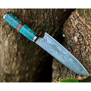 Cuchillo de Chef Personalizado Hecho a Mano Burraq con Hoja de Acero de Damasco de 8 Pulgadas, Mango de Madera y Funda de Cuero - Regalo para Chef - Product Image 2