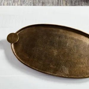 Oval Metal Eco-Friendly Polished Handmade American Style Solid Pattern Serving Tray Decorative Accent <b>Plate</b> for Coffee Tables - Product Image 5