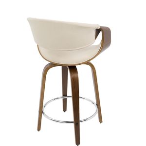 Set di 2 Sgabelli da Bar Curvini in Stile Mid-Century Modern, Legno di Noce e Tessuto Crema - Product Image 5