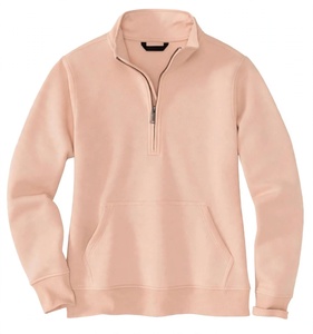 Custom Soft <b>Peach</b> Pink Quarter Zip Sweatshirt Aesthetic Pastel Stand Collar Kangaroo Pocket Fleece Casual Streetwear Women - Product Image 1
