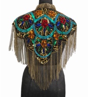 Blouse Cape de Soirée Vintage de Créateur Sur Mesure Broderie Main Pompons Perles Franges Paillettes Manches Chauve-Souris Grande Taille Printemps Été
