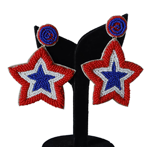 Perfect Beaded Star Drop <b>Earrings</b> Independence Day Patriotic <b>Red</b> White Blue Statement Dangle <b>Earring</b> for Women Statement Jewelry - Product Image 1
