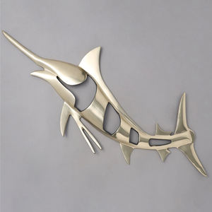 Piezas de Decoración para el Hogar, Arte Mural de Lujo de Alta Calidad, Diseño de Tiburón, Metal Plateado, Superventas, Moderno, para Montar en la Pared - Product Image 1