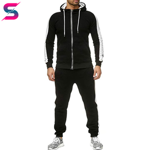 Men's Red Color Blocking Hooded Tracksuit Full Zip Sweatshirt And Pants <b>Set</b> Casual Autumn Wear Polyester Cotton Tracksuits - Product Image 4