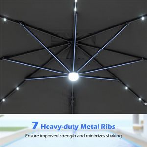 Parasol de terrasse à suspension gris à LED solaires 10x10 pieds avec rotation à 360 degrés et éclairage intégré - Product Image 4