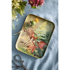 Plateau de service en émail floral d'art vintage |   Plateau rond en métal décoratif pour la décoration d'automne |   Plateau à collation et articles cadeaux en laiton de style vintage - Product Image 2