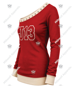 New DST Women's Red Asymmetric <b>Off</b>-<b>Shoulder</b> Sweatshirt <b>Long</b> <b>Sleeve</b> Knitted J13 Letter Print Casual <b>Top</b> - Product Image 3