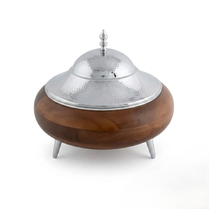 Luxury Wooden Casserole Serving Dish with Brass Finish Lid and <b>Legs</b>, Decorative Insulated Food <b>Warmer</b> for Hotel and Restaurant - Product Image 3