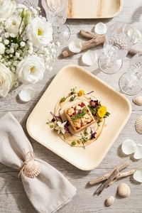 Assiettes carrées miniatures en feuilles de palmier d'arec naturelles de 8 pouces, vaisselle jetable compostable pour apéritifs et entrées, 2026 - Product Image 1