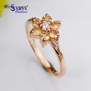 Bague florale en argent sterling 925 plaqué or avec pierre précieuse citrine de luxe et zircon, bijou de fiançailles en cristal jaune, cadeau pour femme - Product Image 2