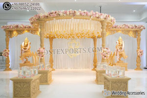 Mandap de Madera Tallado para Bodas Gujarati de Lujo, Diseños Elegantes, Mandap Circular para Bodas Indias, Lagna Vedika, Mandap de Madera - Product Image 2