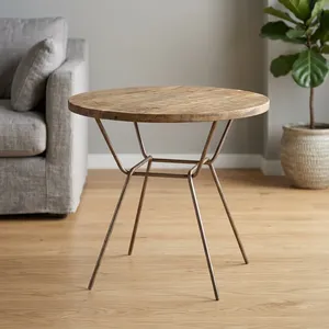 Modern Round <b>Coffee</b> <b>Table</b> <b>Wood</b> Top Metal Frame Midcentury Living Room Furniture Handmade Design - Product Image 1
