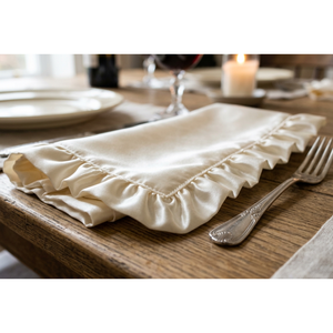 Premium Polyester Satin Dinner Napkins with Frill Border for Home Restaurant Wedding and Hospitality Fabric Dining <b>Table</b> Decor - Product Image 1