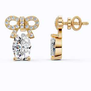 Boucles d'oreilles ovales en diamant de laboratoire 1,13 CTW en or massif 14K plaqué rhodium de luxe certifiées IGI, design nœud pour femme - Product Image 6