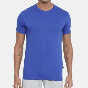 T-shirt en jersey de coton à manches courtes et col rond pour homme, couleur jaune unie, coupe classique, style décontracté - Product Image 2