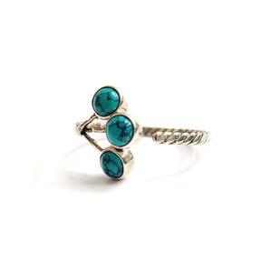 Elegant Three Round <b>Turquoise</b> <b>Ring</b> Handmade 925 Silver Twisted Rope Band Statement Gemstone Jewelry for Unisex Wear - Product Image 2