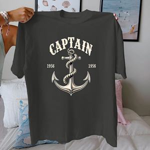 Camiseta de capitán ancla y cuerda para mujer, ajuste cómodo, estilo informal, 100%, patrón estampado de algodón puro - Product Image 3