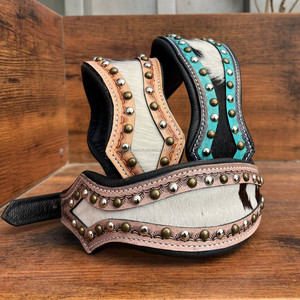 Wholesale Price Custom Hand Tooled Leather Dog Collar Handmade Classic Cowhide Leather Rivets Pet Collars Personalized Dog Gifts - Product Image 3