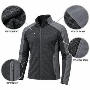 Veste de sport hybride tricotée et tissée pour homme, entièrement zippée, col montant, respirante, haute performance, pour l'automne - Product Image 4