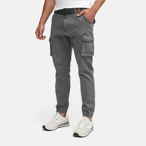 Pantalon cargo gris pour homme en toile, plusieurs poches, style décontracté, taille mi-haute, fermeture boutonnée, idéal pour l'automne - Product Image 3