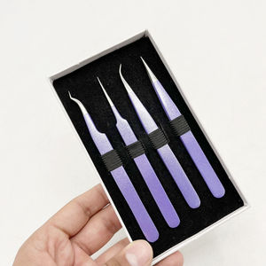 Pince à épiler de précision DANTRIC IMPLANTS MK-121 en acier inoxydable à pointe lisse et manche violet pour extensions de cils - Product Image 1