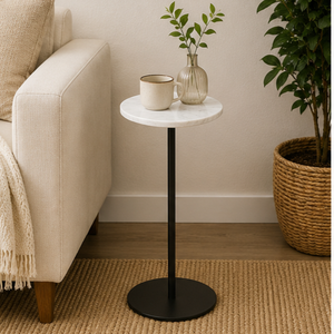 Modern Round <b>Marble</b> <b>Top</b> <b>Side</b> <b>Table</b> with Black Metal Base Minimalist Bedroom Furniture Decorative Accent <b>Table</b> - Product Image 6