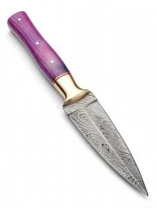 Cuchillo abrecartas de acero de Damasco hecho a mano con mango de madera morada y pomo de latón - Product Image 1