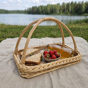 Panier alimentaire artisanal en saule pour la cuisine, panier de service en saule naturel tressé, panier de rangement rustique en osier pour le pain et les fruits - Product Image 2