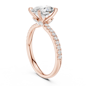 Bague de fiançailles en or rose avec diamant de laboratoire taille ovale, pavé, solitaire, pour femme - Product Image 3