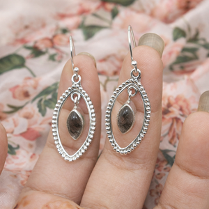 ต่างหูเงินแท้ 925 ประดับควอตซ์สีดำรูทิเลเต็ด งานแฮนด์เมด สไตล์โบโฮ ต่างหูห้อยประดับอัญมณี ของขวัญคริสต์มาสสำหรับเธอ - Product Image 6