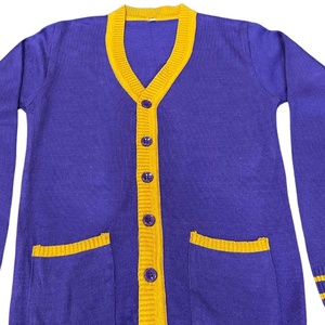 Cardigan tricoté jaune à col en V pour homme, avec boutons recouverts de laine/acrylique, manches longues, couleur unie, pour l'hiver - Product Image 2