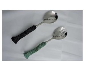 Juego de servidor de ensalada de acero inoxidable para regalo de Navidad con mango de resina, herramienta para ensalada, herramientas para servir, juego de ensalada, cubiertos SS 18/8, cubiertos - Product Image 6