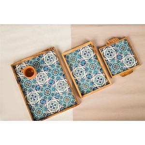 Handmade Wooden Serving Tray with Decorative Inlay <b>Rustic</b> Mango Wood Ottoman Tray Set for <b>Coffee</b> <b>Table</b> Decor Wooden Serving Tray - Product Image 1