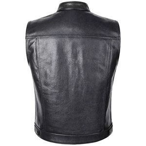 Gilet de moto en cuir pour homme, design simple, doublure intérieure douce, fermeture à boutons-pression, pour le tourisme à moto. - Product Image 5