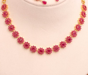 Floral Red Gemstone <b>Necklace</b> Set 22K Gold Plated Brass Classic Wedding Jewelry Floral Wedding <b>Necklace</b> - Product Image 3