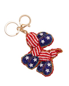Porte-clés en perles bleues et dorées, au design élégant, et porte-clés brodé à la main pour femmes et filles, en provenance d'Inde. - Product Image 1