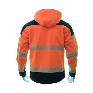 Men's <b>Orange</b> Hooded <b>Fleece</b> Jacket With Reflective Stripes Windproof Workwear Zipper Closure Regular Fit Winter Outdoor Wear - Product Image 2
